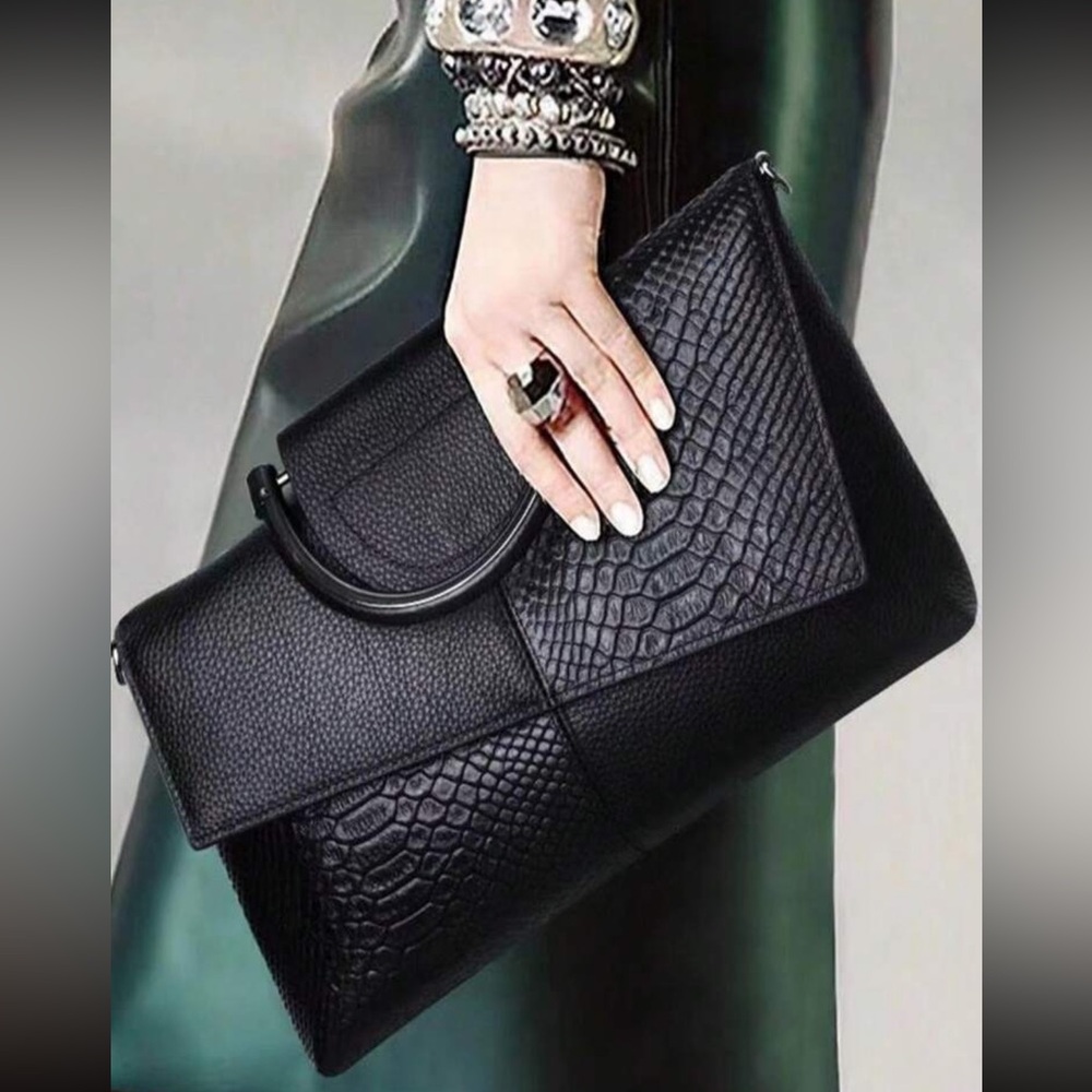 Black vegan leather clutch  crossbody bag